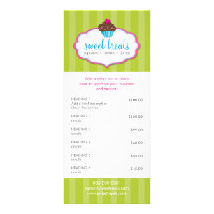 PROMOTIONAL PRICE SERVICES LIST cupcake bakery Rack Card