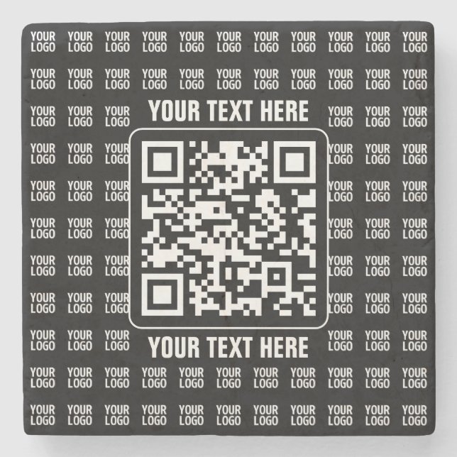 Promotional QR code (editable) plus Logo Pattern Stone Coaster (Front)