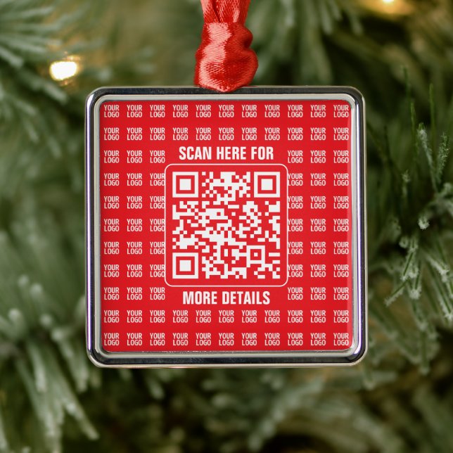 Promotional QR code (editable) with Logo Pattern Metal Ornament (Tree)