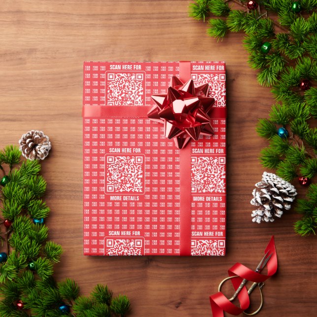 Promotional QR code (editable) with Logo Pattern Wrapping Paper (Holiday Gift)