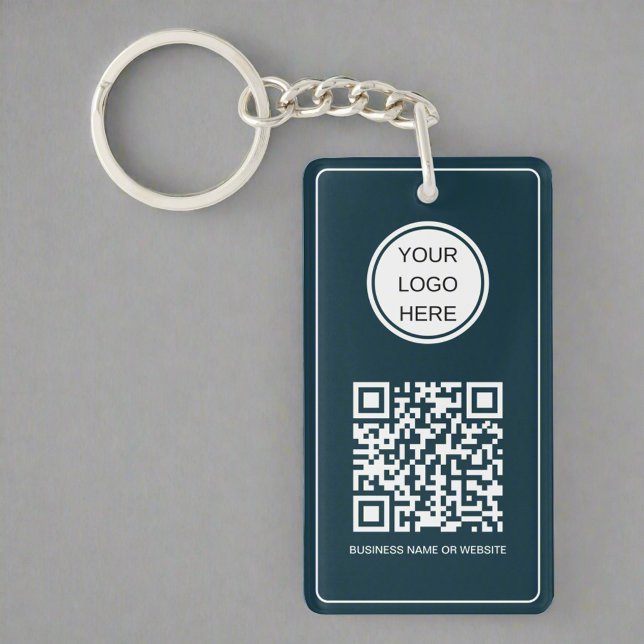 Promotional Swag Business Logo QR Code Navy Blue Key Ring (Creator Uploaded)