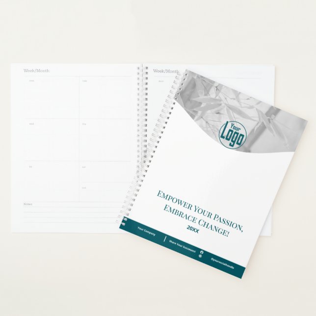 Promotional Teal White Life Coach Company Logo Planner (Display)