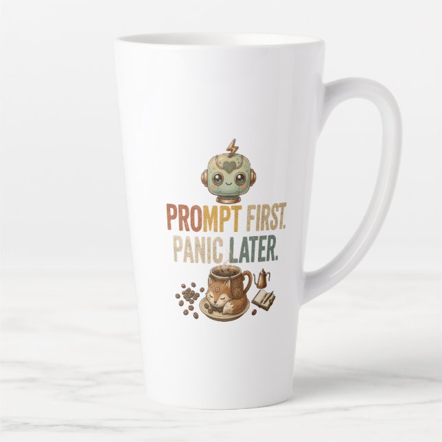Prompt First Panic Later Funny Ai Robot Latte Mug (Right)