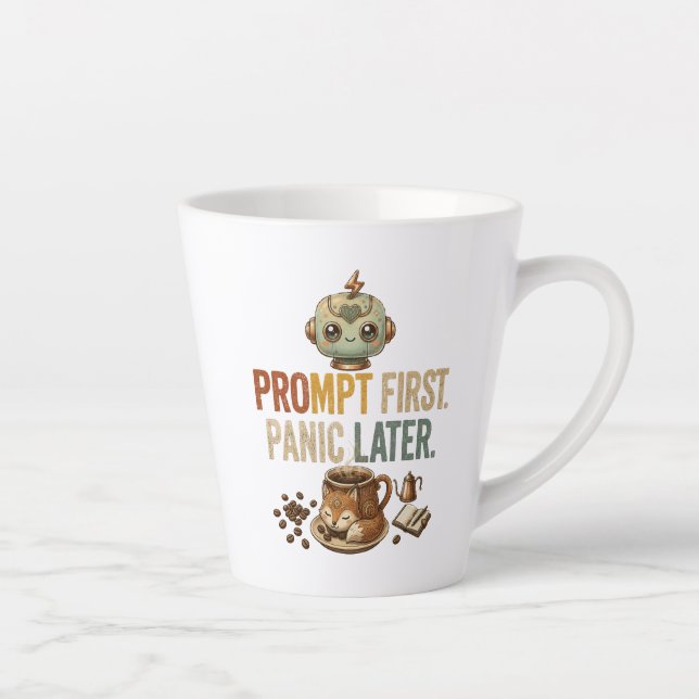 Prompt First Panic Later Funny Ai Robot Latte Mug (Right)