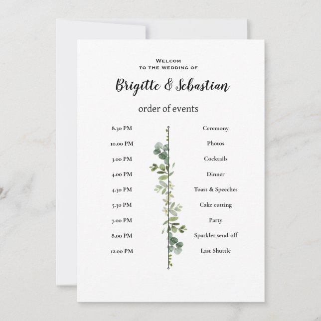 Prompt White Rustic Wedding High Agenda Invitation (Front)