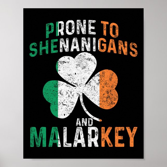Prone To Shenanigans And Malarkey Funny St Patrick Poster (Front)