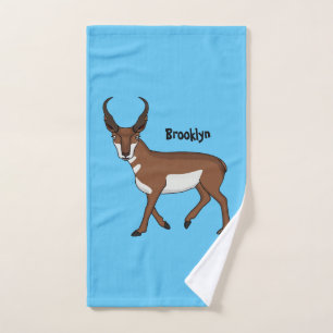 Pronghorn antelope cartoon illustration bath towel set