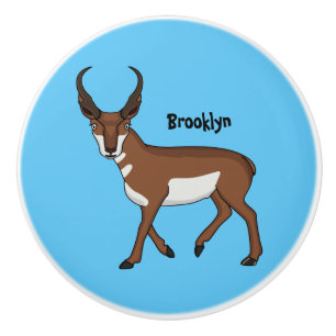 Pronghorn antelope cartoon illustration ceramic knob