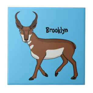Pronghorn antelope cartoon illustration ceramic tile
