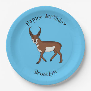 Pronghorn antelope cartoon illustration paper plate