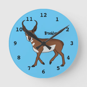 Pronghorn antelope cartoon illustration  round clock