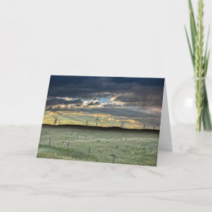 Pronghorn Antelope with Windmills at Sunset Card