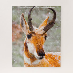 Pronghorn Deer Wyoming. Christmas Greetings Jigsaw Puzzle