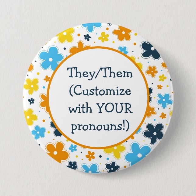 Pronouns AroAce Pride Flowers Doodle LGBTQ+ 7.5 Cm Round Badge (Front)