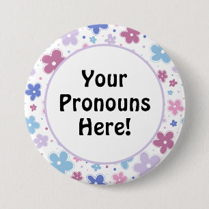 Pronouns Bigender Pride Flowers Doodle Pastels 7.5 Cm Round Badge
