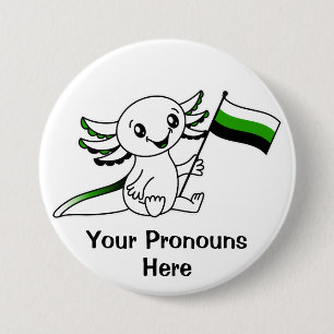 PRONOUNS Cute Axolotl + Neutrois Pride Flag LGBTQ 7.5 Cm Round Badge