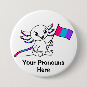 PRONOUNS Cute Axolotl with Androgyne Pride Flag 7.5 Cm Round Badge