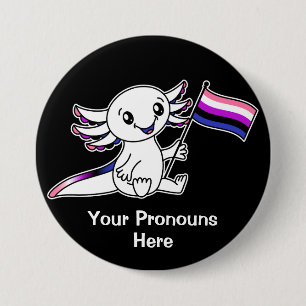 PRONOUNS Cute Axolotl with Genderfluid Pride Flag 7.5 Cm Round Badge