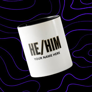 Pronouns He Him Black and Gold Two-Tone Coffee Mug
