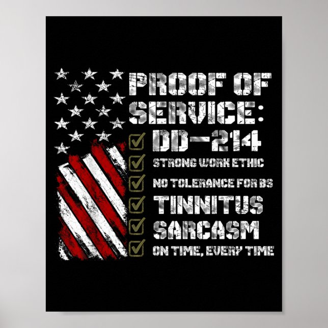 Proof Of Service Dd-214 Tinnitus Strong Work Ethic Poster (Front)