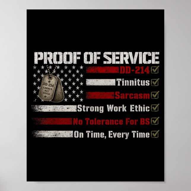 Proof Of Service Dd-214 Tinnitus Strong Work Ethic Poster (Front)