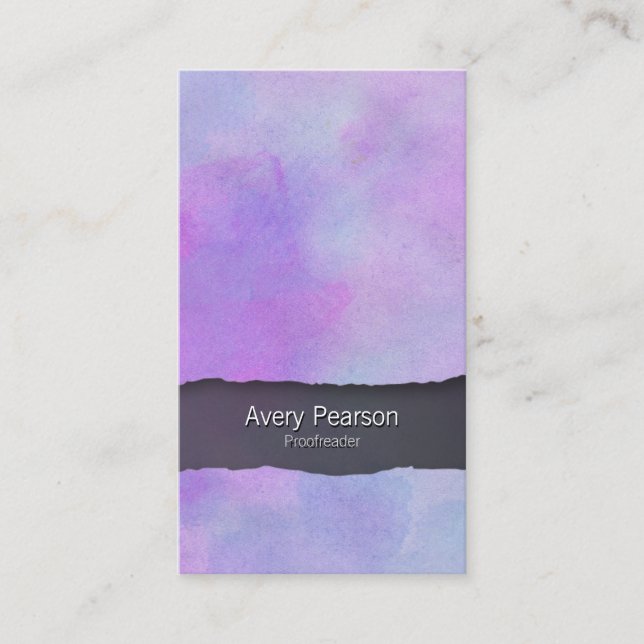 Proofreader PrintPublishing Purple Watercolor Tear Business Card (Front)