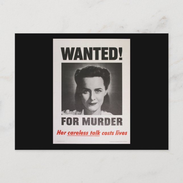 Propaganda Poster "Wanted for Murder" WWII Postcard (Front)