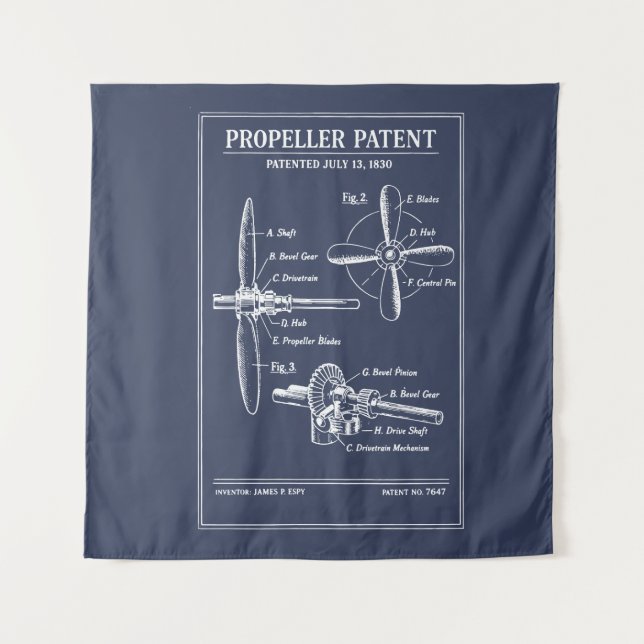 Propeller Patent Blueprint Tapestry (Front)