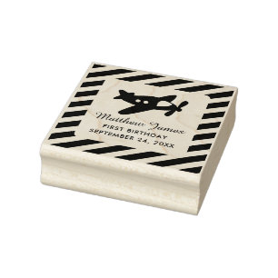Propeller Plane with Stripes Birthday Rubber Stamp