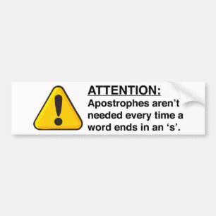Proper Apostrophe Usage Card Bumper Sticker