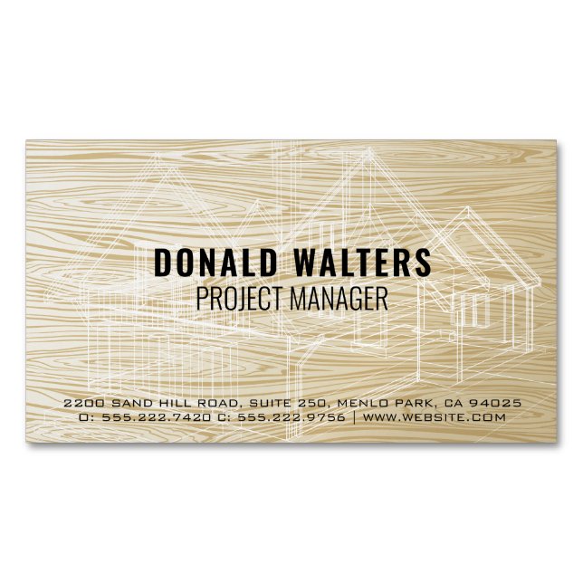 Property Developer | Wood Blueprints Magnetic Business Card (Front)