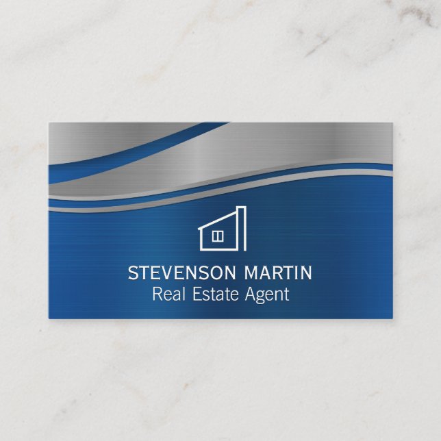 Property Icon | Blue Metallic Background Business Card (Front)