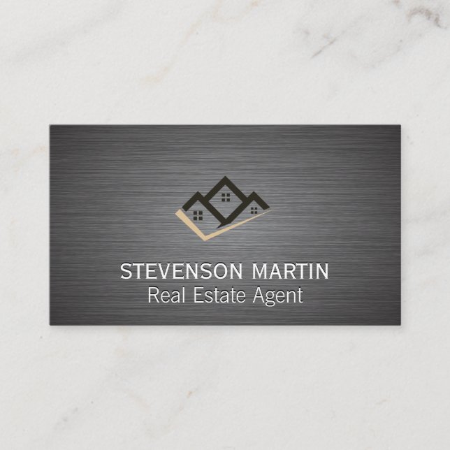 Property Icon | Metallic Brushed Texture Business Card (Front)