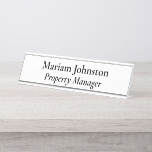 Property Manager White Desk Name Plate