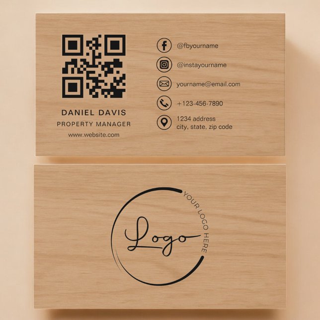 Property Manager Wood Professional QR Code Business Card (Creator Uploaded)