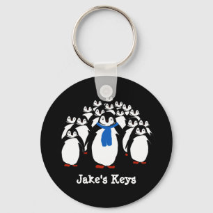 Property of Black and White Illustrated Penguin Key Ring