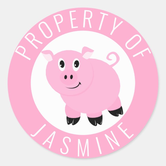 Property Of Kids Book Belongs To Pink Pig Classic Round Sticker (Front)