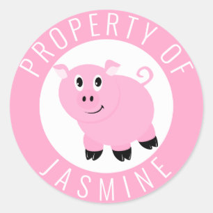 Property Of Kids Book Belongs To Pink Pig Classic Round Sticker