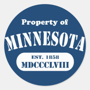 Property of Minnesota - any colour! Classic Round Sticker