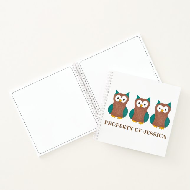Property of Personalised Wise Brown Owl Bird Hoot Notebook (Inside)