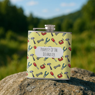 Property Of The DIY Master Pixel Art Tools Pattern Hip Flask