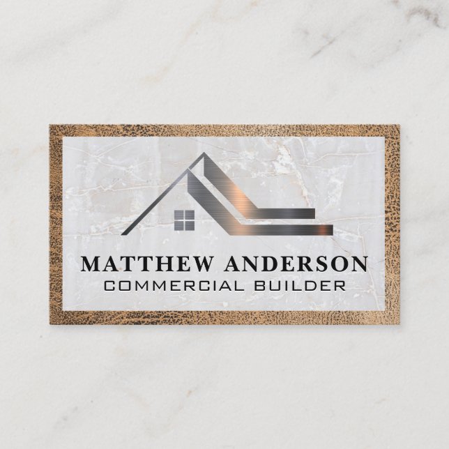 Property Real Estate Logo | Marble Leather Business Card (Front)