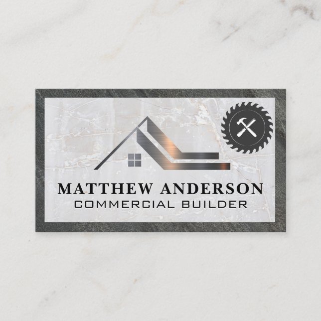 Property Real Estate Logo | Saw Hammer Business Card (Front)