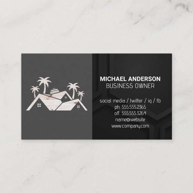 Property Real Estate Wood Logo Business Card (Front)