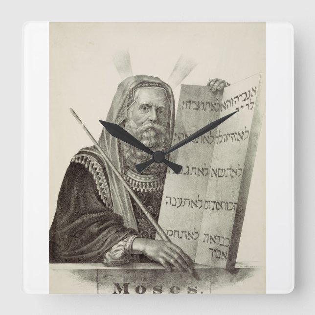 Prophet Moses with the Tablets of the Law Square Wall Clock (Front)