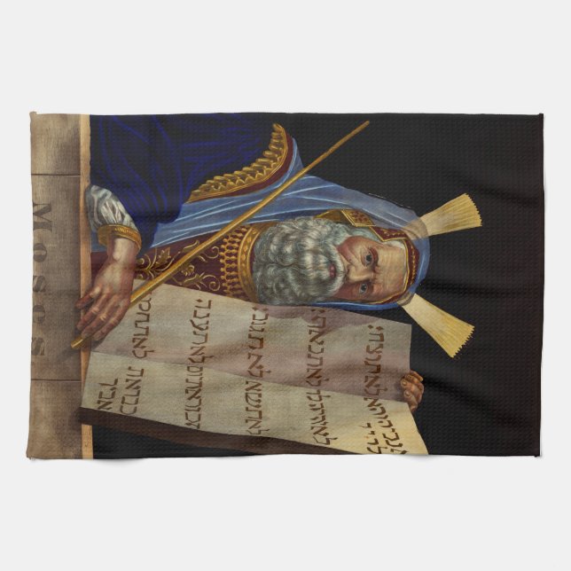 Prophet Moses with the Tablets of the Law  Tea Towel (Horizontal)