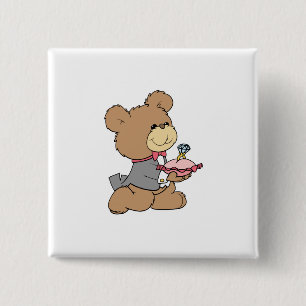 proposal or ring bearer teddy bear design 15 cm square badge