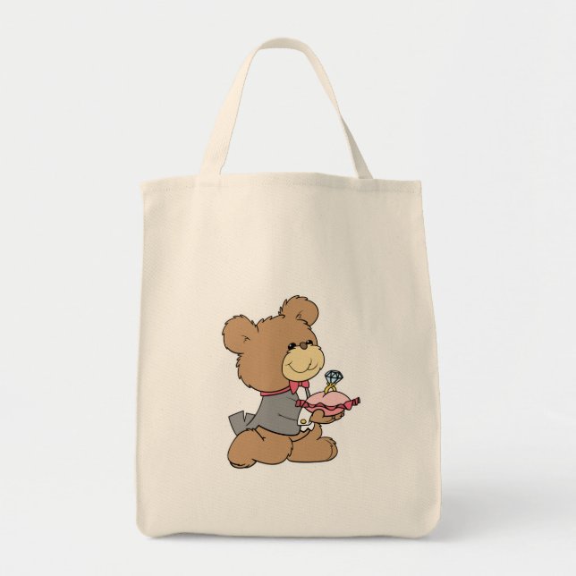 proposal or ring bearer teddy bear design tote bag (Front)