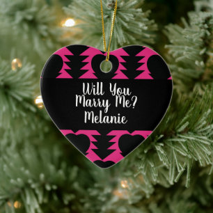 Proposal Ornament- Will You Marry Black White Trib Ceramic Ornament