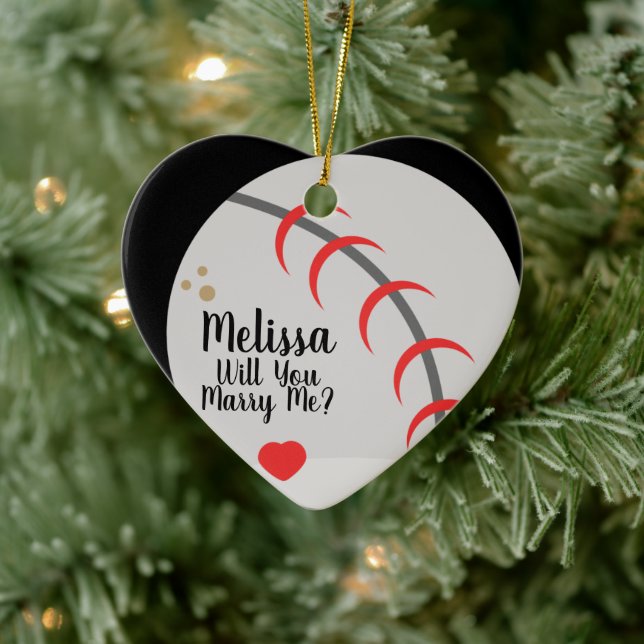Proposal Ornament- Will You Marry Me Baseball Ceramic Ornament (Tree)